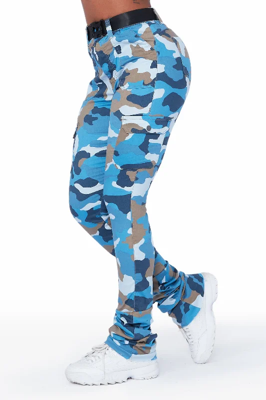 Avah Blue Camo Super Stacked Jean Casual High-Waisted Bootcut Jeans