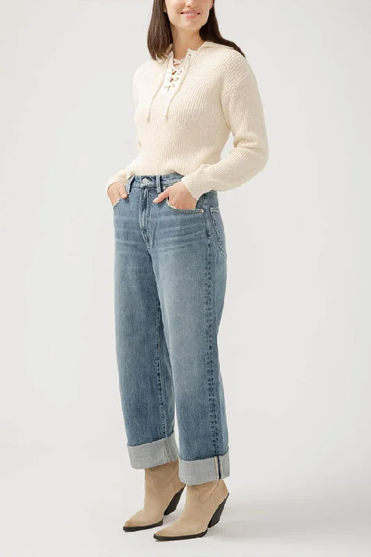 Silver 90's Mid Rise Baggy Jean Fashionable White Denim Jeans