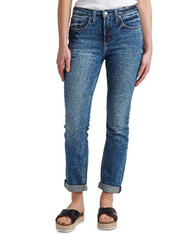 Silver Jeans Co. Womens Beau Cuffed Boyfriend Jeans Comfortable Straight-Legged Denim Silver Jeans Co. Womens Beau Cuffed Boyfriend Jeans Comfortable Straight-Legged Denim
