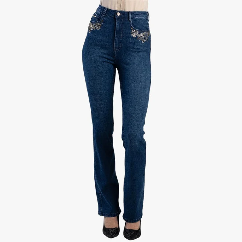 Sissy Boy Womens Axel Bootleg Jeans With Bling Med Vintage Fashionable Relaxed Fit Denim