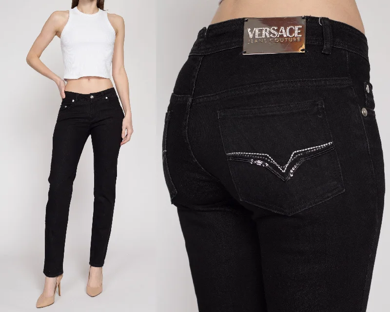 Small Y2K Versace Jeans Couture Black Low Rise Skinny Jeans Comfortable Straight-Legged Denim