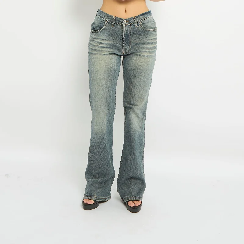 Straight Leg Grey Washed Jeans-UK 12 Trendy Flared Leg Jeans