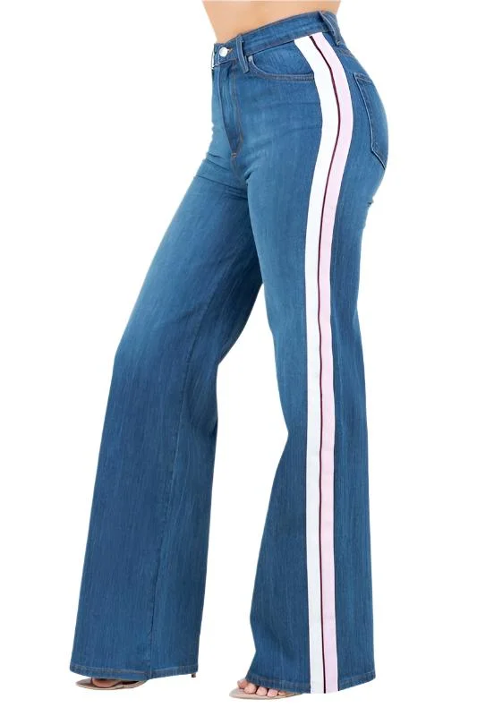 Striped Wide Leg Jeans Stylish Bootcut Denim Jeans