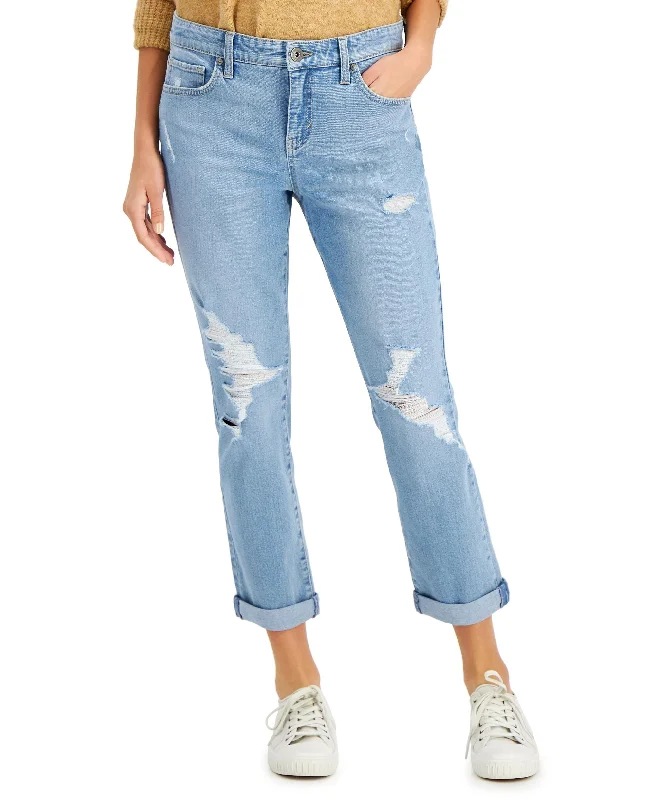 Style & Co Womens Rolled Cuff Denim Girlfriend Jean Trendy Skinny High-Waist Jeans