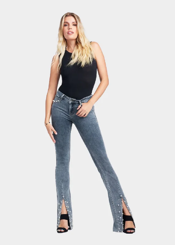 Tall Amy Embellished Bootcut Jeans Fashionable Frayed Hem Denim