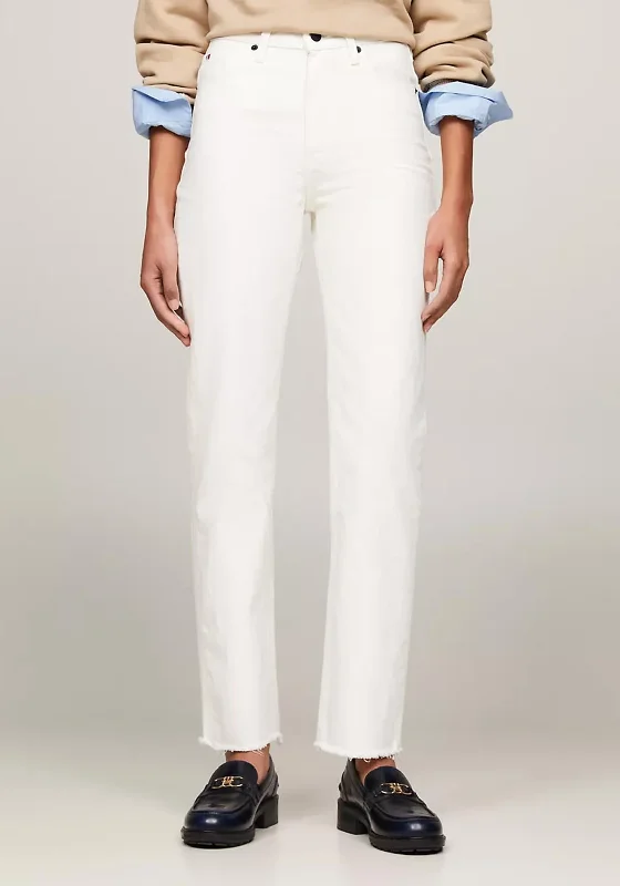 Tommy Hilfiger High Rise Classic Straight Jeans, Ecru Cozy Tencel Blend Denim Jeans