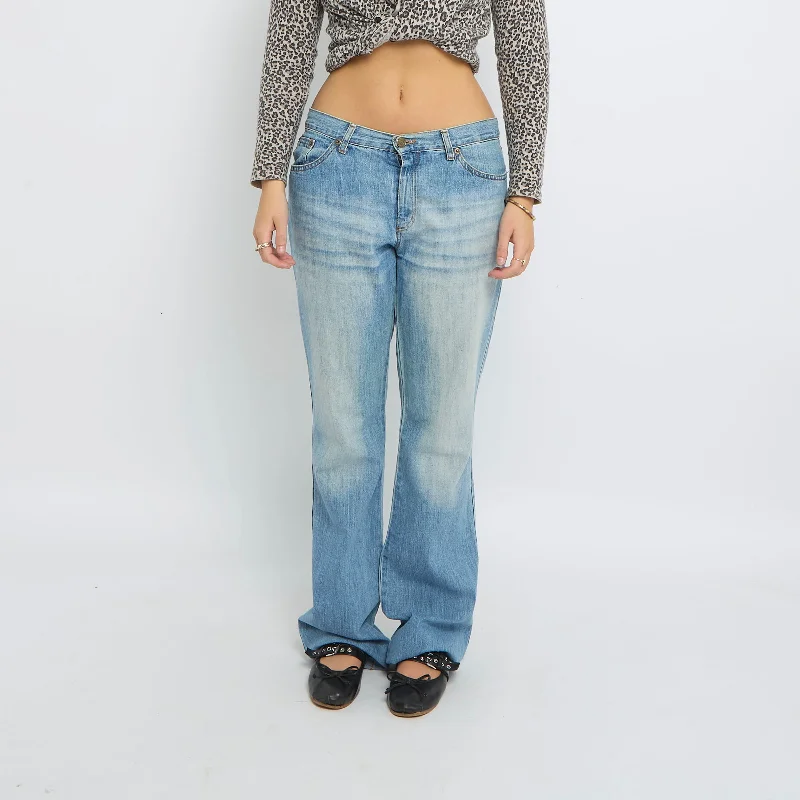 Washed Straight Leg Jeans - UK 12 Chic Double Waistband Jeans
