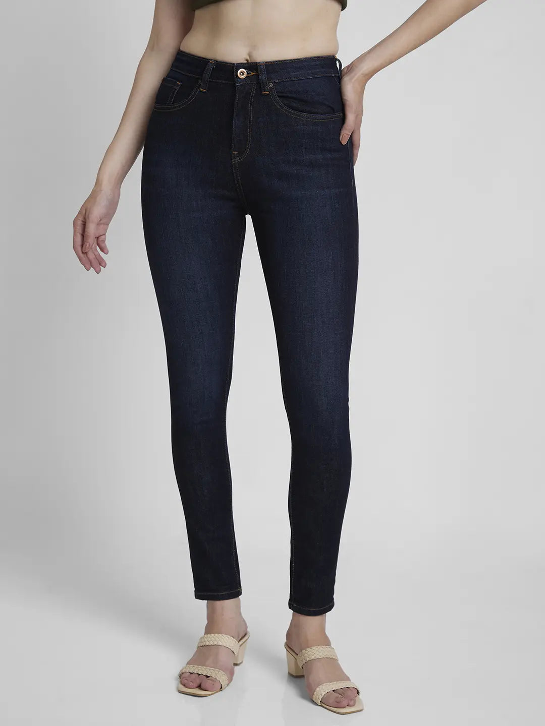 Spykar Women Dark Blue Lycra Super Skinny Fit Ankle Length Clean Look Jeans -(Alexa) Fashionable Distressed Jeans