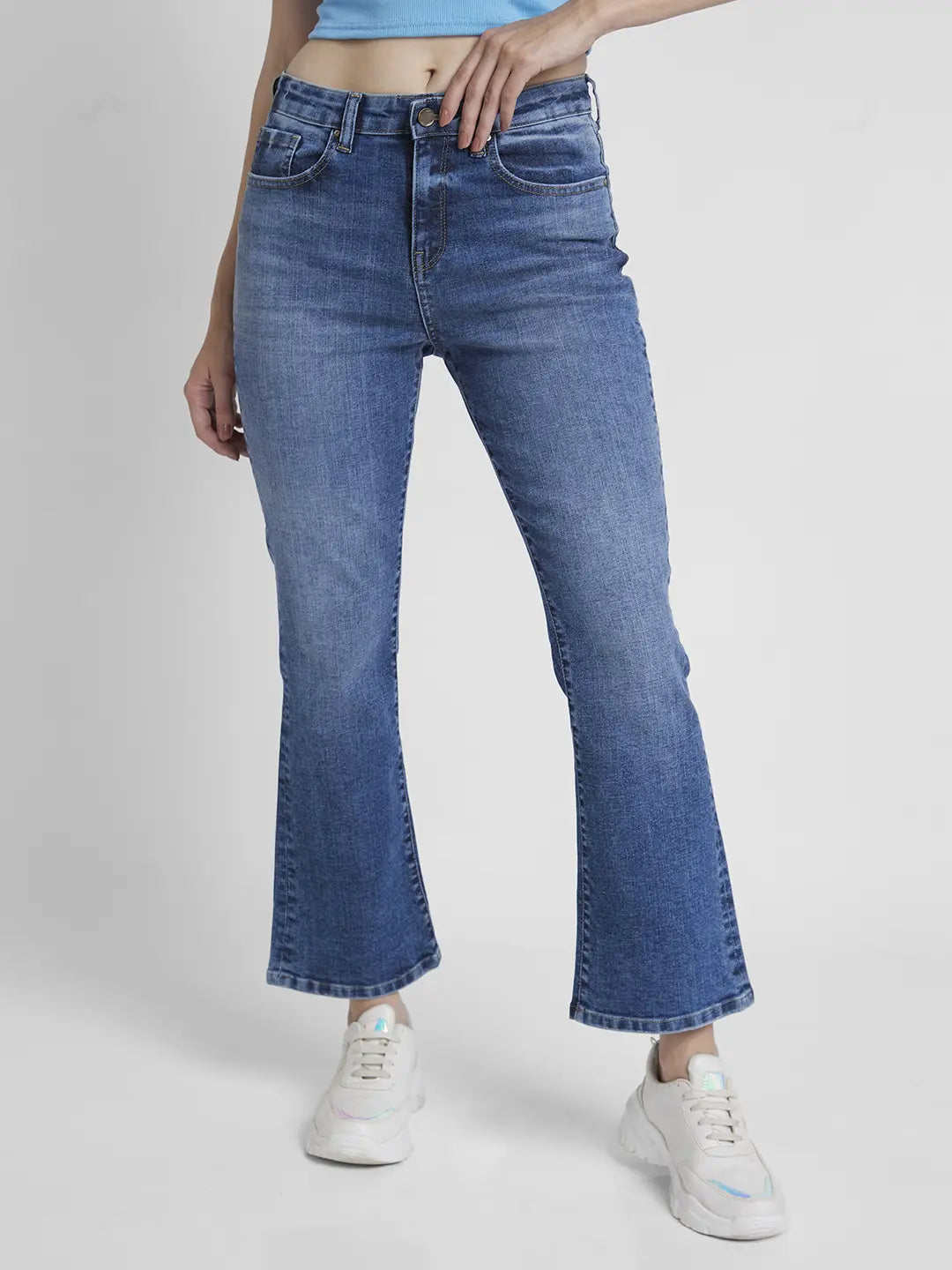 Spykar Women Mid Blue Lycra Bootcut Fit Ankle Length Clean Look Jeans -(Elissa) Chic Vintage-Inspired Denim Jeans Spykar Women Mid Blue Lycra Bootcut Fit Ankle Length Clean Look Jeans -(Elissa) Chic Vintage-Inspired Denim Jeans