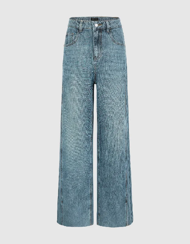 Wide-Leg Jeans Trendy Layered Pocket Jeans