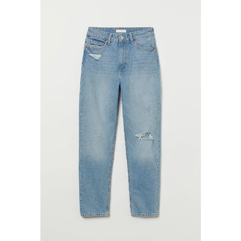 Mom Light Blue High Ripped Jeans Stylish High-Waist Skinny Denim