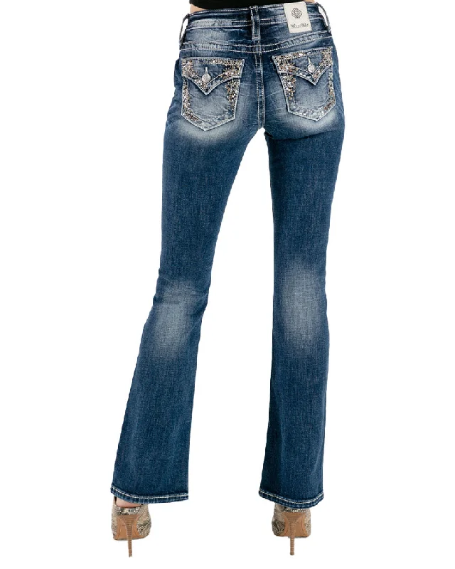 Women's Floral Memories Bootcut Jeans Elegant High-Waisted Flared Jeans