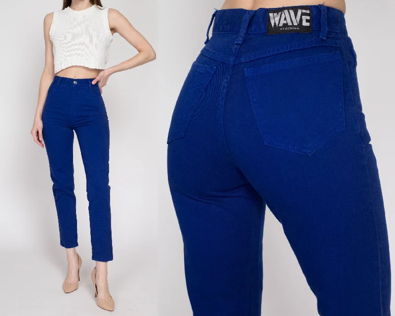 XS 90s Royal Blue High Waisted Jeans 24" Chic Cropped Jeans