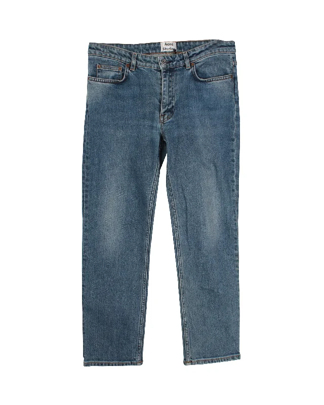 Acne Studios Row Straight Cut Jeans in Blue Cotton Denim Stylish Stone-Wash Denim Jeans