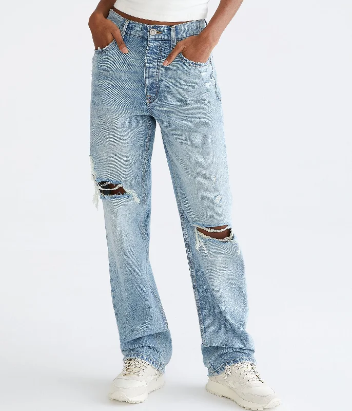 Aeropostale High-Rise Baggy Jean Fashionable Straight Fit Denim