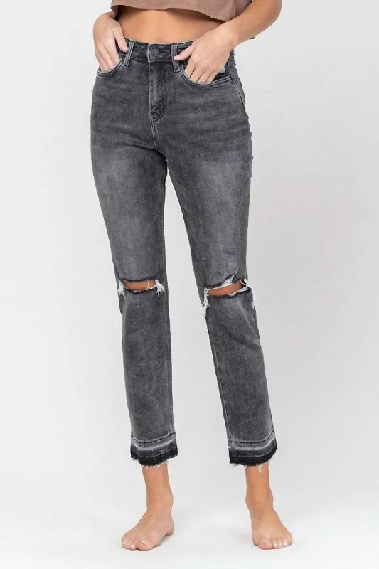 Ashton Jeans In Black Washed Trendy Pleated Waist Jeans