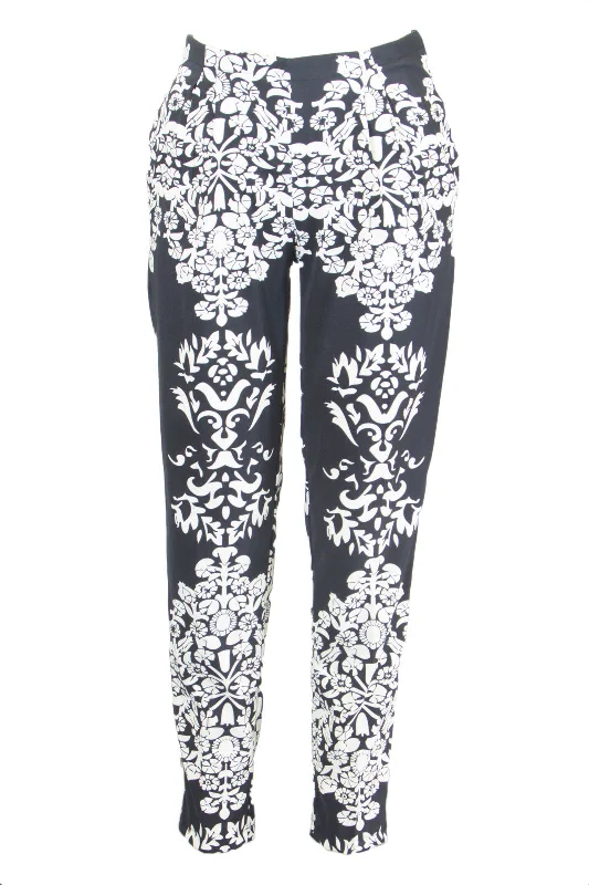 Atina Cristina Women's Black White Floral Print Pegged PantsT1007AD20 Sz S $185 Classic Pleated Pants