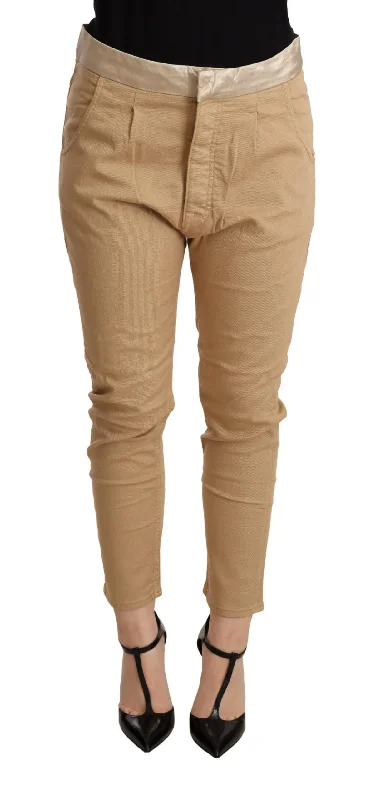 CYCLE Beige Mid Waist Slim Fit Skinny Pants Casual Wide Pants