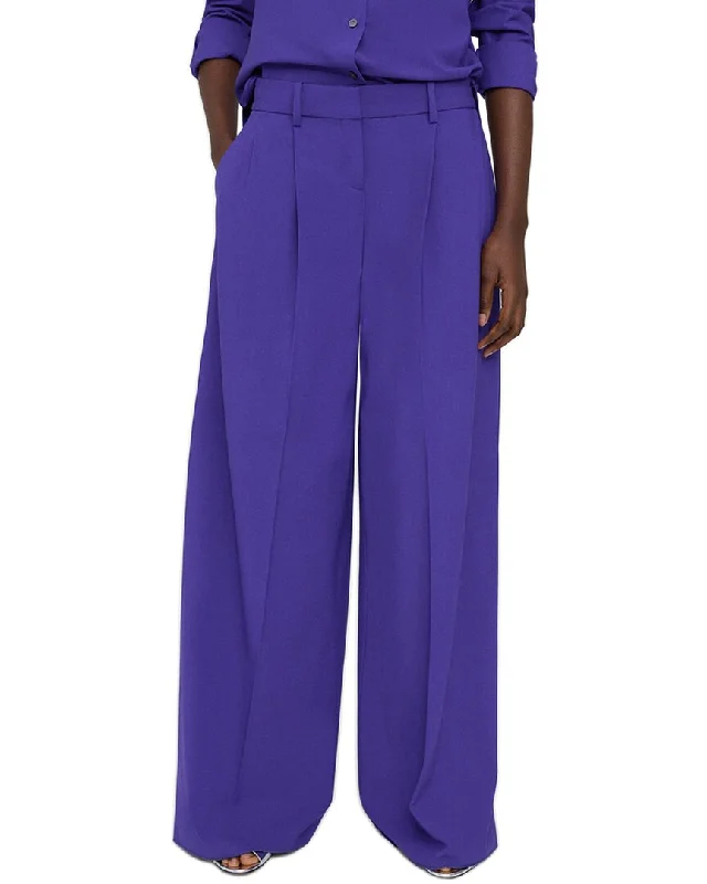 Theory Pleated Low-Rise Wool-Blend Pant Fashionable Tapered Leg Pants