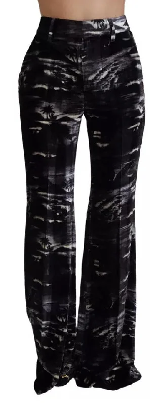 Black Printed High Waist Super Flare Pants Fashionable Track Pants