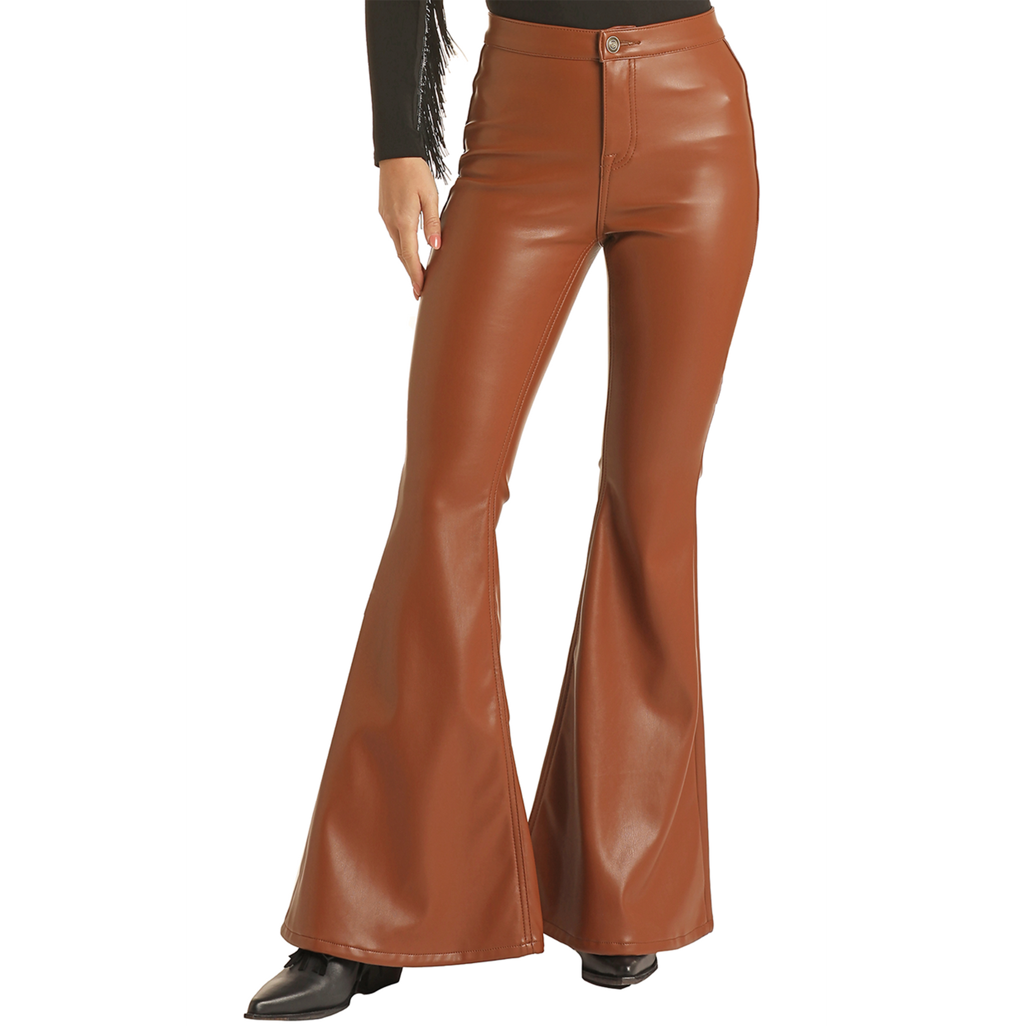 Rock & Roll Brown Pleather Bell Bottom Pants Fashionable Sporty Pants