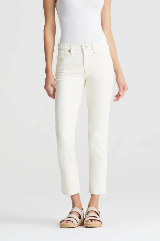 Cara High Rise Cigarette Ankle Jean In Light Cream Trendy Low-Rise Slim Jeans