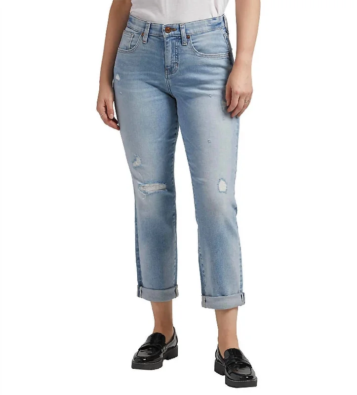 Carter Mid Rise Girlfriend Jean In Calm Blue Casual Distressed Skinny Jeans