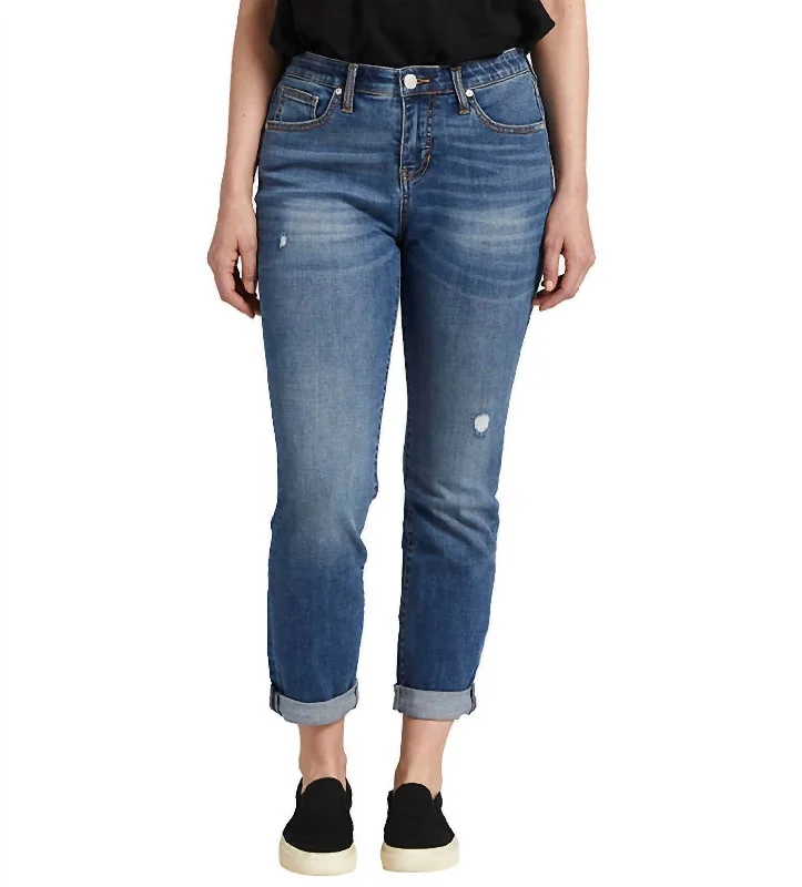 Carter Mid Rise Girlfriend Jean In Everton Blue Elegant Dark-Wash Bootcut Jeans