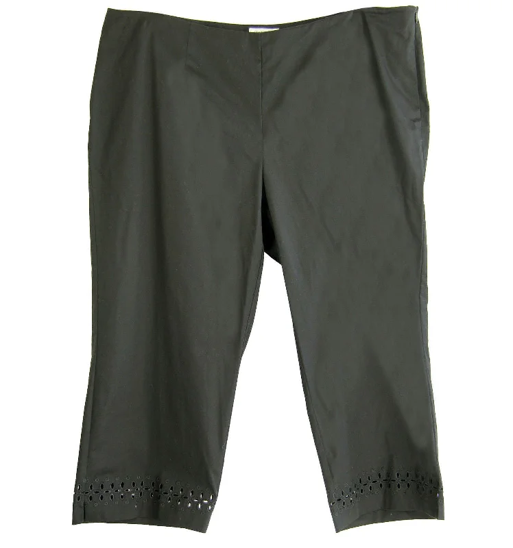 Charter Club Black Eyelet Hem Side Zip Cropped Pants Relaxed Linen Pants