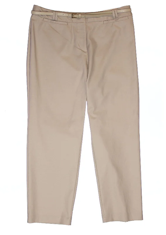 Charter Club Beige Tummy Slimming Slim Leg Belted Ankle Pants Chic Wool Trousers