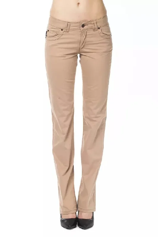 Beige Cotton Women Pant High-Waist Jogger Pants