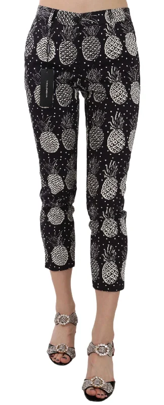 Dolce & Gabbana Chic Black Pineapple Print Skinny Capri Pants Relaxed Casual Leggings Dolce & Gabbana Chic Black Pineapple Print Skinny Capri Pants Relaxed Casual Leggings