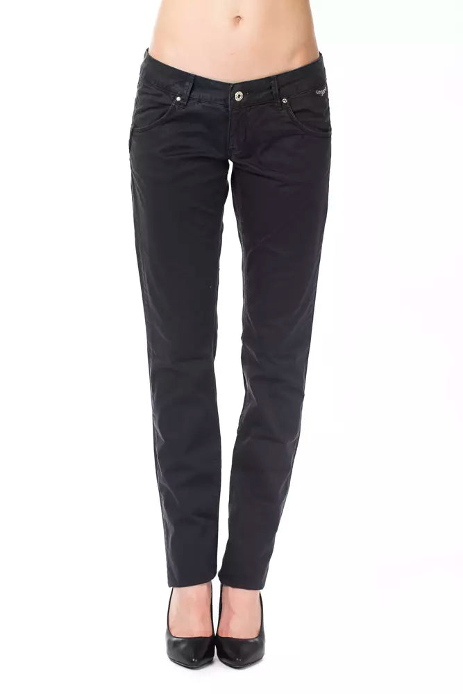 Ungaro Fever Blue Cotton Women Pants High-Waist Trousers