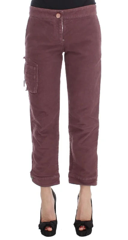Ermanno Scervino Chic Bordeaux Capri Cropped Cargo Pants Trendy High-Waist Trousers