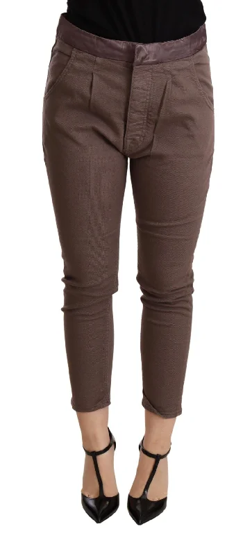 CYCLE Chic Brown Skinny Mid Waist Cropped Pants Cozy Jogger Leggings