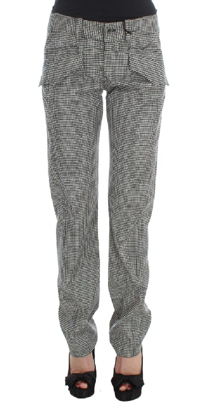 Ermanno Scervino Chic Checkered Black & White Regular Fit Pants Formal Wide-Leg Pants
