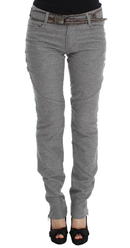 Ermanno Scervino Chic Gray Casual Cotton Pants Chic Black Leggings