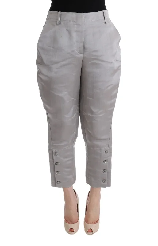 Ermanno Scervino Chic Gray Cropped Silk Pants Stylish Slim Trousers