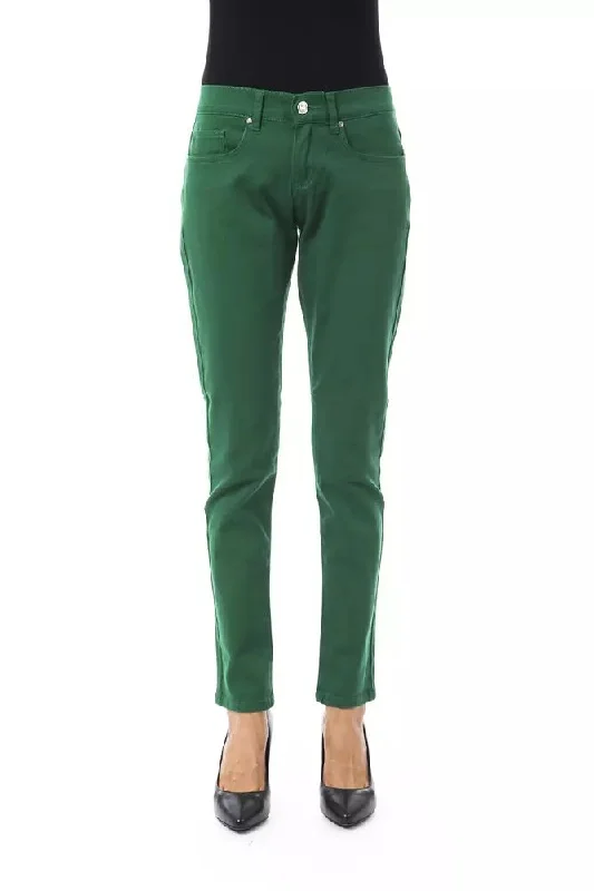 Green Cotton Women Slim Pant Classic Bootcut Trousers