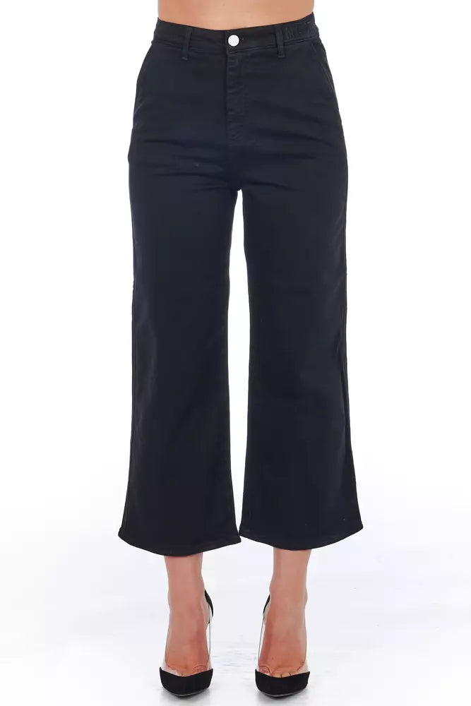 Frankie Morello Black Cotton Women Cropped Pant Trendy Tapered Pants