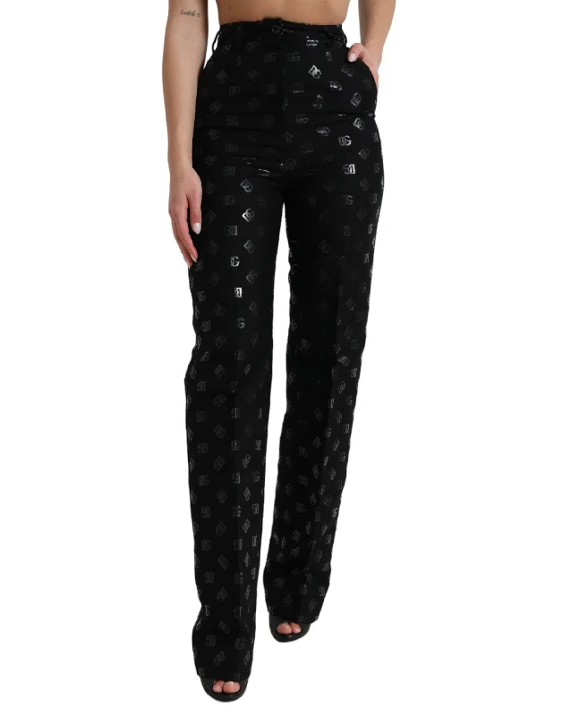 Chic High Waist Straight Pants With Logo Print Soft Stretch Pants