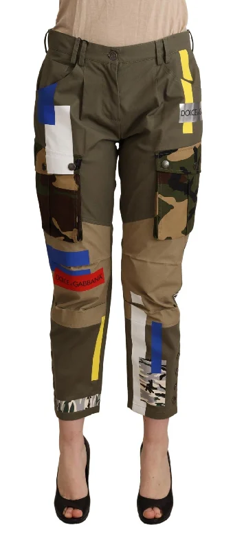 Dolce & Gabbana Chic Multicolor Patched Cargo Pants Cozy Knit Pants