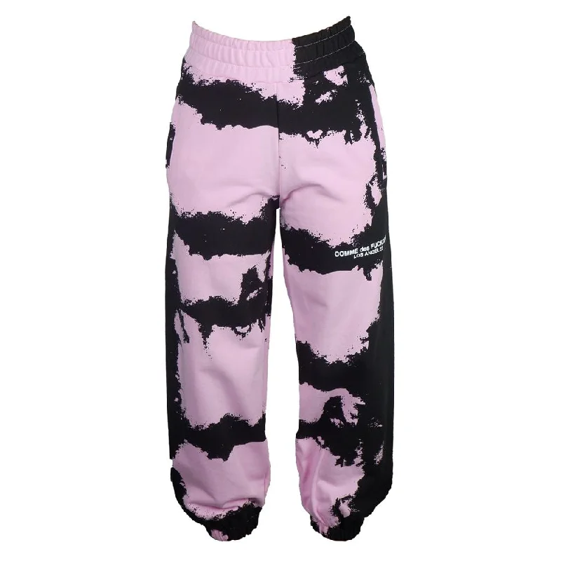 Chic Pink Print Cotton Track Pants Stylish Casual Pants