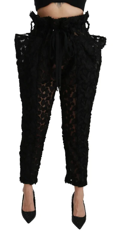 Dolce & Gabbana Chic Tapered High Waist Lace Pants Slim-Fit Khaki Pants