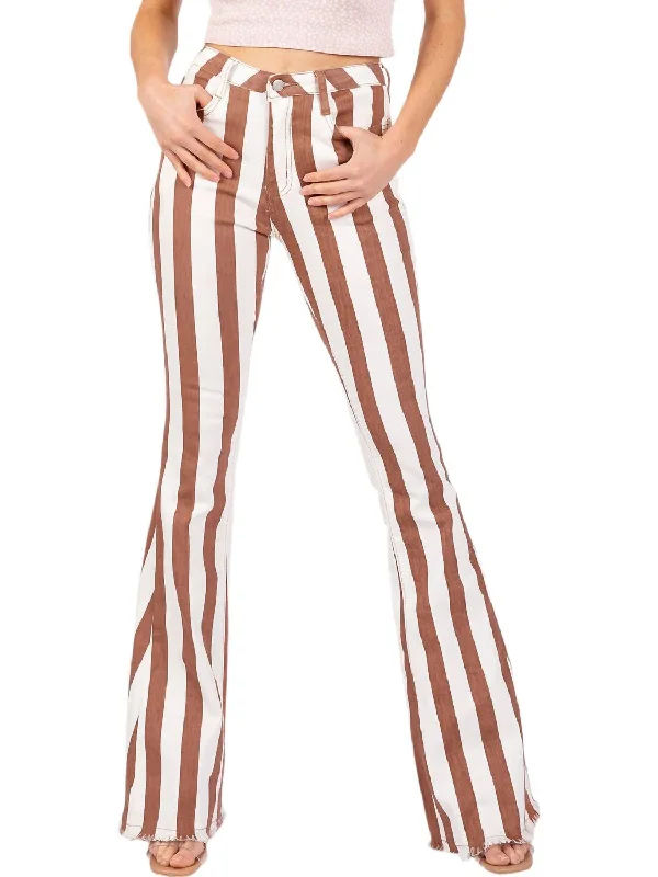 Cleo Stripe Flared Jeans In Brown Fashionable Jeggings Style Jeans