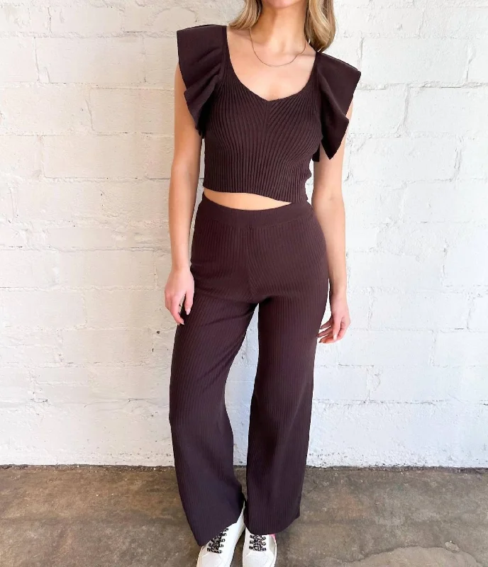 Cozy Harmony Pants In Brown Stylish Paperbag Waist Pants