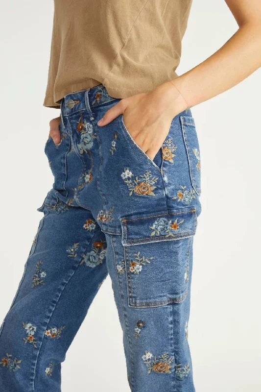 Denim Cargo Pants In Blue Mania Cozy Full-Length Pants