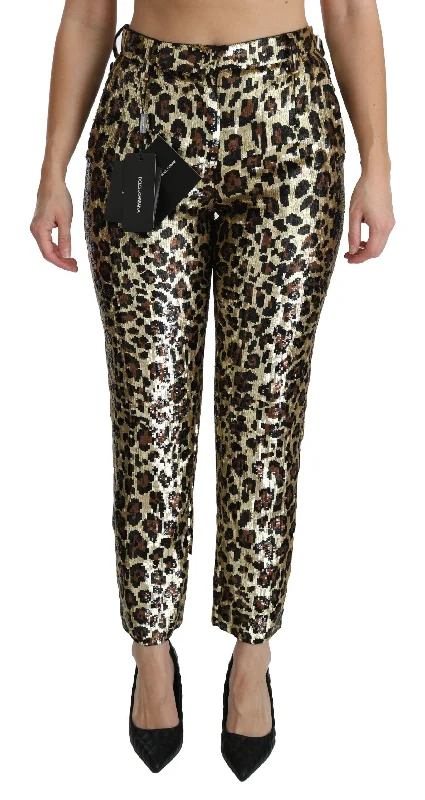 Dolce & Gabbana Chic High Waist Leopard Sequin Pants High-Waist Jeans