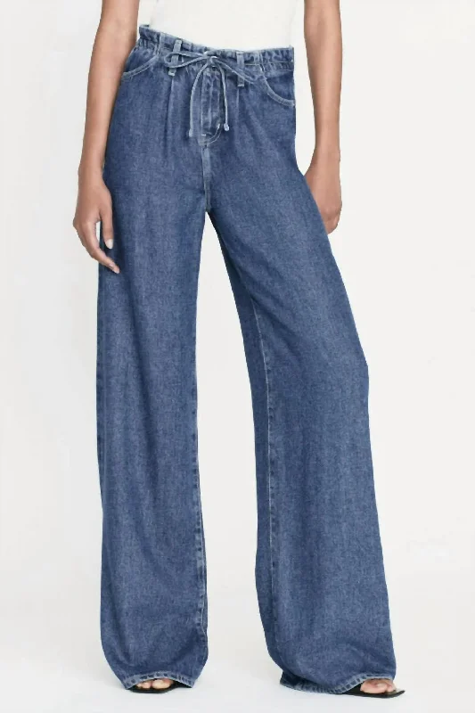 Drawstring Wide Leg Jean In Ghost Stylish Stone-Wash Denim Jeans