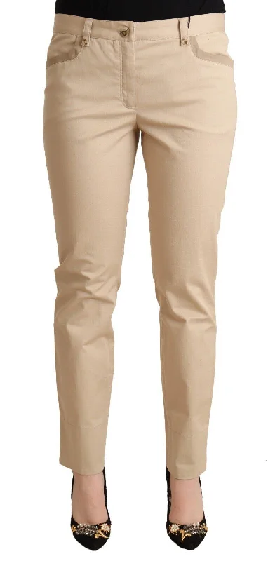 Elegant Beige Cotton Stretch Skinny Pants Elegant High-Waist Pants